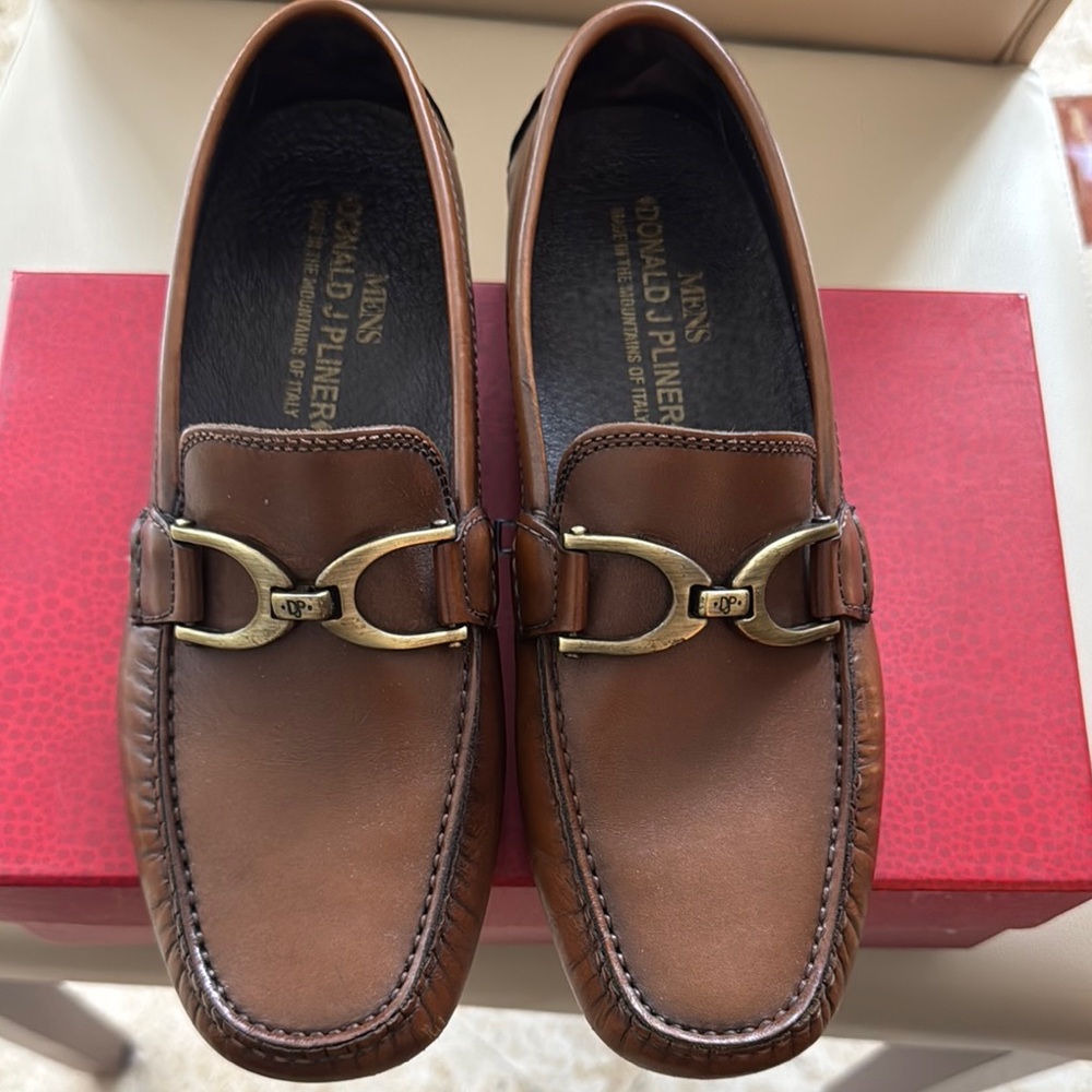 Donald J. Pliner Brown Leather Loafers with Gold Hardware